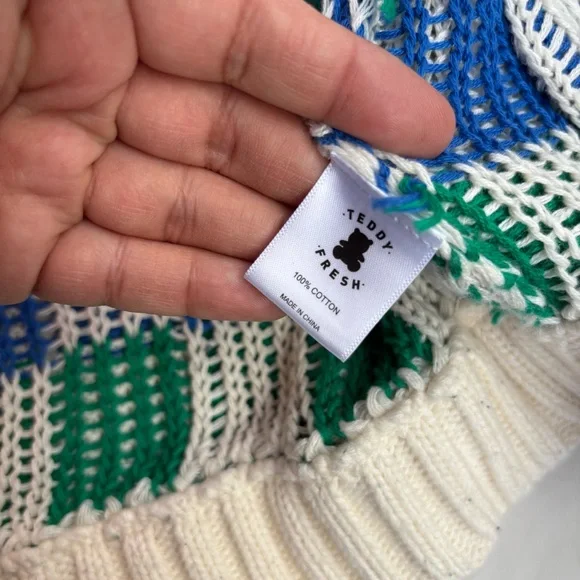 Teddy Fresh Full Zip Knit Hoodie Womens XS/S Checkered Multicolor Oversized - Picture 15 of 15